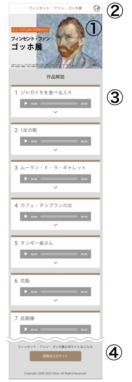 格安スマホオーディオガイドGalleryテンプレート画面