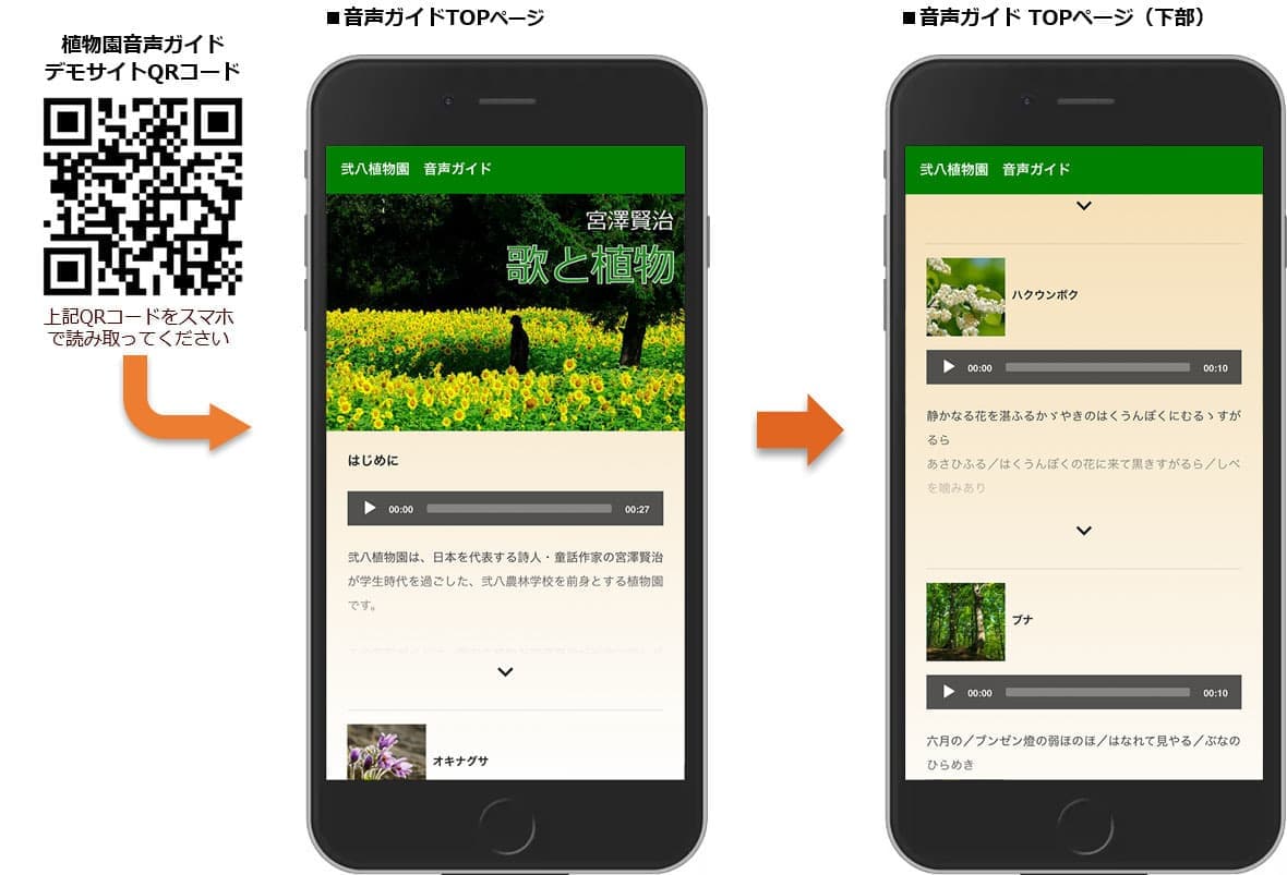 植物園でのスマホ音声ガイドデモサイト